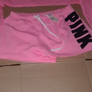 VS Pink half hood sweatshirt and shorts